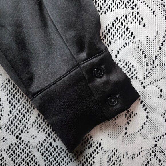 NWT Du Paradis Long Sleeve Deep V Ruched Dress Black - Picture 6 of 11